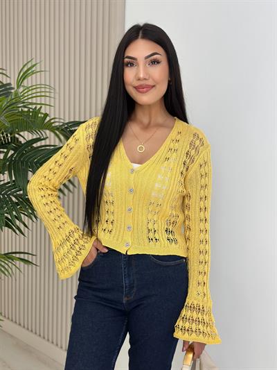 Ajurlu Merserize İspanyol Kol Hırka Sarı