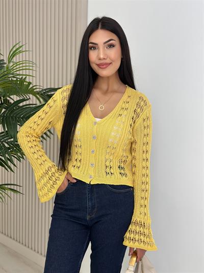 Ajurlu Merserize İspanyol Kol Hırka Sarı