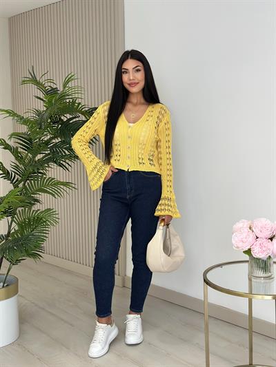 Ajurlu Merserize İspanyol Kol Hırka Sarı