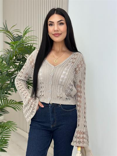 Ajurlu Merserize İspanyol Kol Hırka Toprak