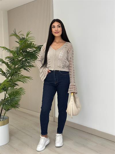 Ajurlu Merserize İspanyol Kol Hırka Toprak