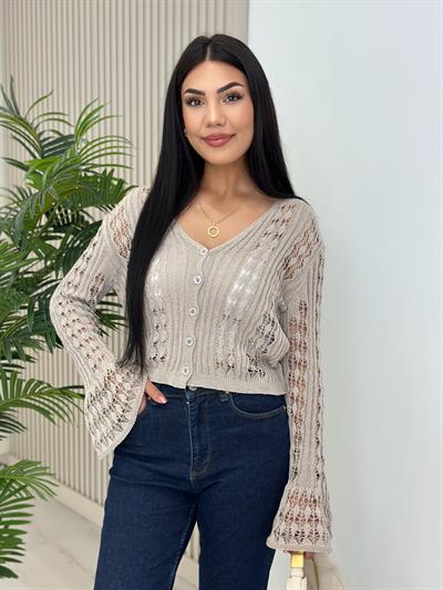 Ajurlu Merserize İspanyol Kol Hırka Toprak