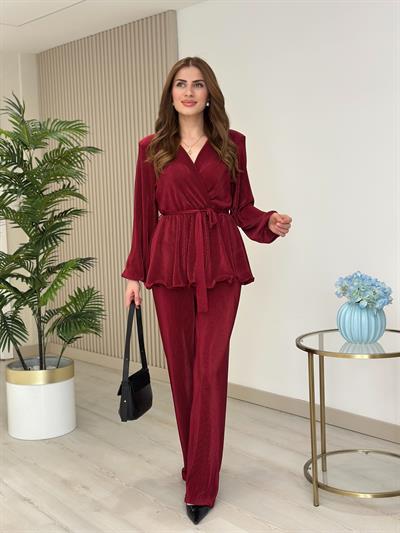 Akordiyon Kumaş Maria Takım Bordo