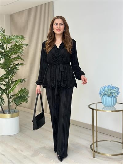 Akordiyon Kumaş Maria Takım Siyah