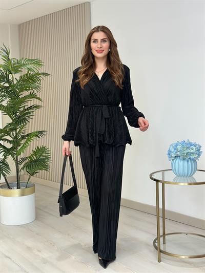 Akordiyon Kumaş Maria Takım Siyah