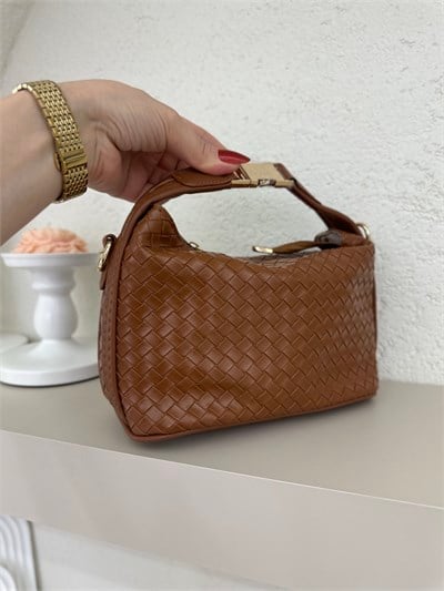 Alis Gold Detaylı Çapraz Askılı Örgü Çanta Taba