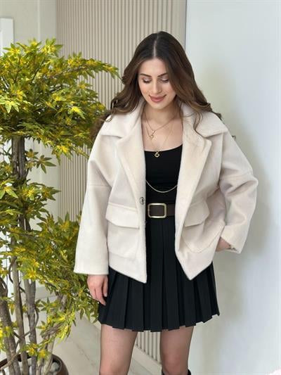 Angora Çıtçıt Detaylı Cepli Mont Ekru