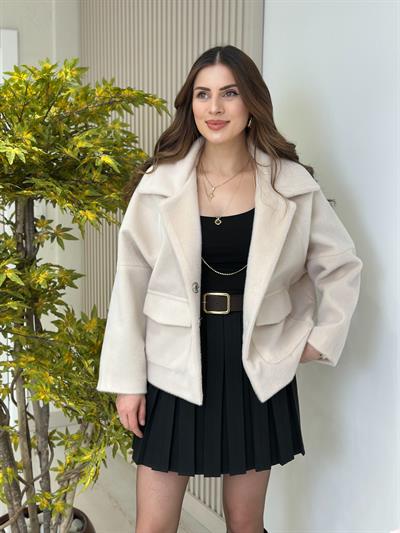 Angora Çıtçıt Detaylı Cepli Mont Ekru