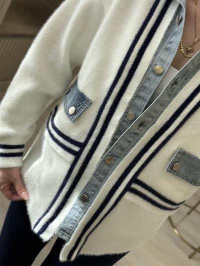 Angora Denim Miksli Tasarım Hırka Beyaz
