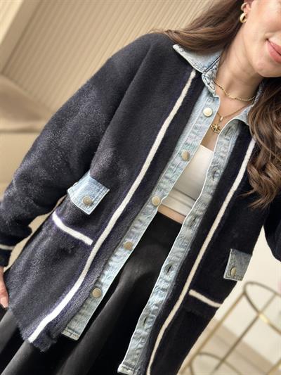 Angora Denim Miksli Tasarım Hırka Siyah