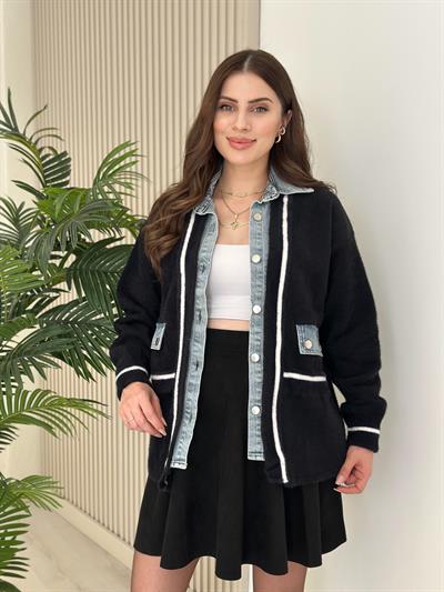 Angora Denim Miksli Tasarım Hırka Siyah