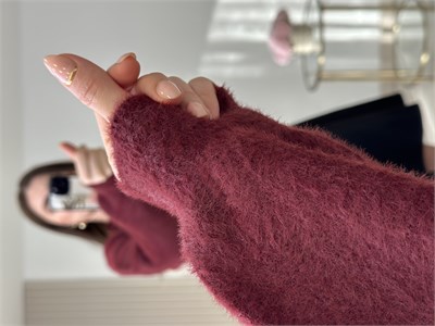 Angora İplik Gold Düğmeli Hırka Mürdüm