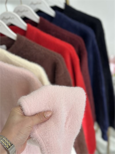 Angora İplik Gold Düğmeli Hırka Pembe