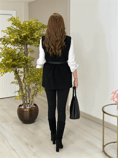 Angora Midi Boy Yelek Siyah