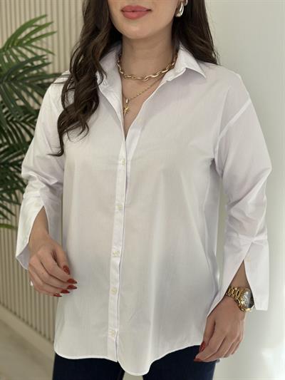 Asimetrik Kesim Geniş Manşetli Gömlek