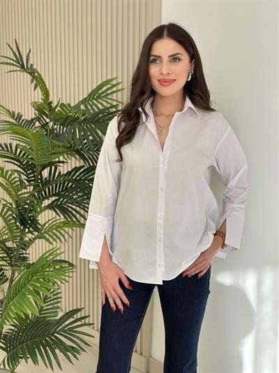 Asimetrik Kesim Geniş Manşetli Gömlek