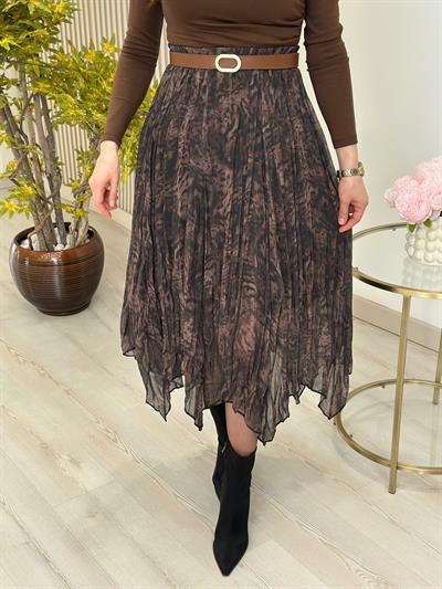 Asimetrik Şifon Etek Kahve