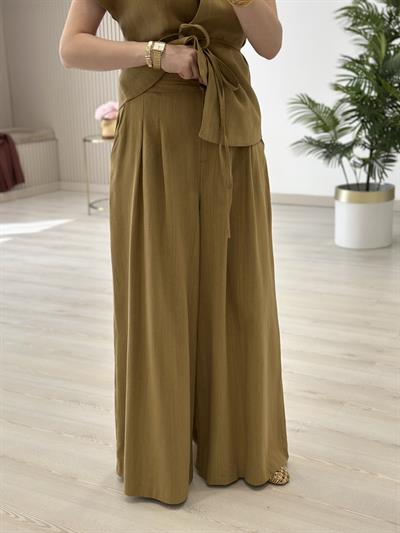 Asimetrik Kesim Yelek Palazzo Pantolon Takım Hardal