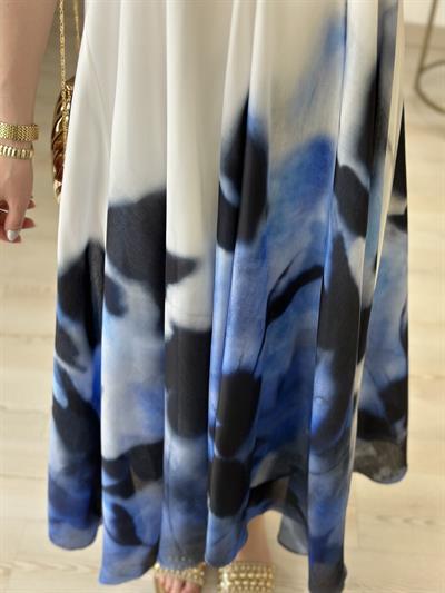 Askılı Mavi Desenli Elbise 