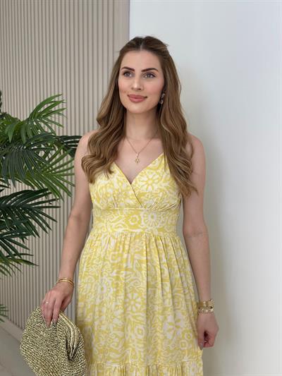 Ayarlanabilir Askılı Sırtı Gipeli Viskon Elbise Sarı