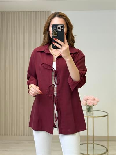 Bağcıklı Gömlek Bordo