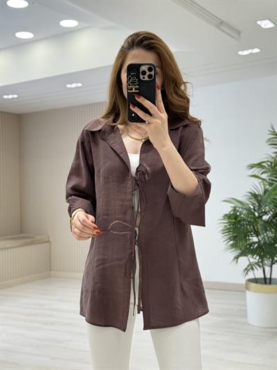 Bağcıklı Gömlek Kahve