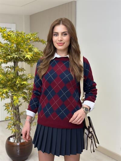 Baklava Desen Lacivert Bordo Kazak 