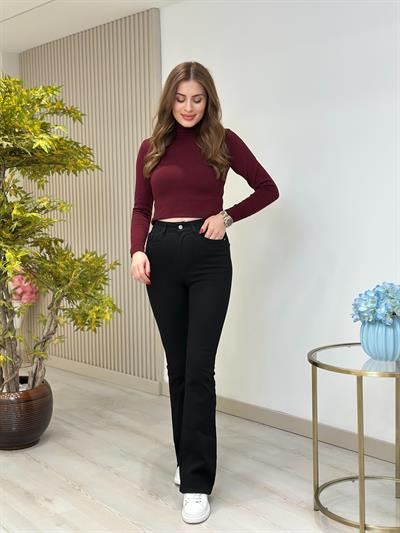 Balıkçı Yaka Likralı Basıc Triko Bordo