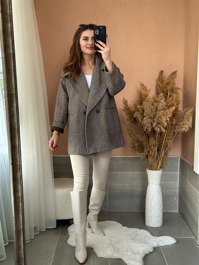 Balıksırtı Kaşe Kaban Siyah