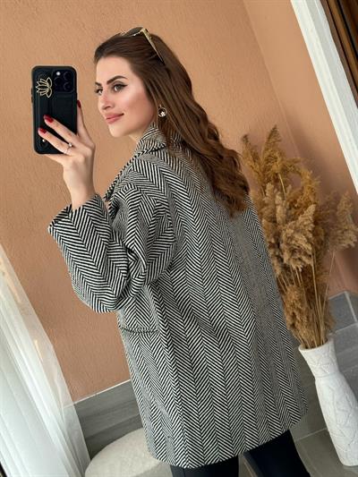 Balıksırtı Kaşe Kaban Siyah