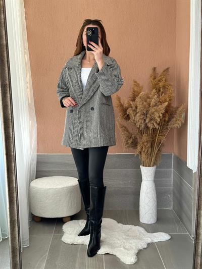 Balıksırtı Kaşe Kaban Siyah