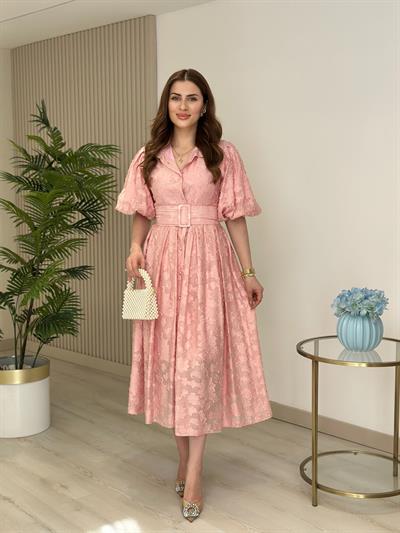 Balon Kol Prenses Elbise Pembe