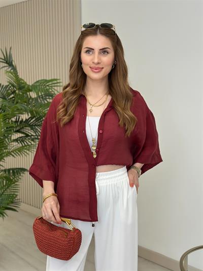 Bambu Kapri Kol Salaş Gömlek Bordo