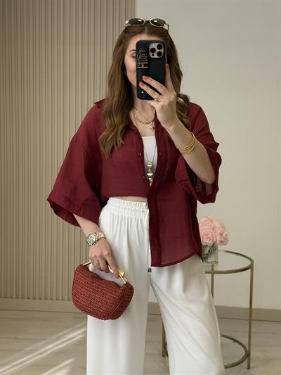 Bambu Kapri Kol Salaş Gömlek Bordo