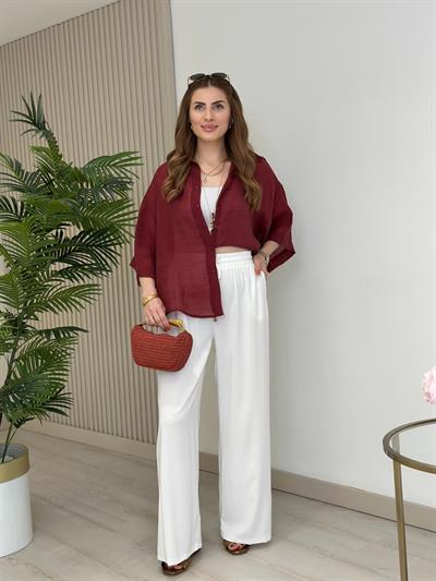 Bambu Kapri Kol Salaş Gömlek Bordo