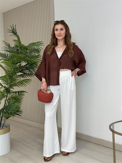 Bambu Kapri Kol Salaş Gömlek Kahve