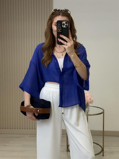 Bambu Kapri Kol Salaş Gömlek Saks Mavi