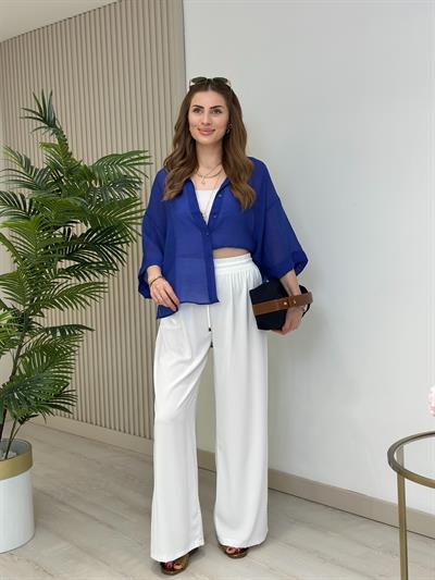 Bambu Kapri Kol Salaş Gömlek Saks Mavi