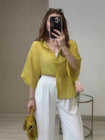 Bambu Kapri Kol Salaş Gömlek Yağ Yeşili 