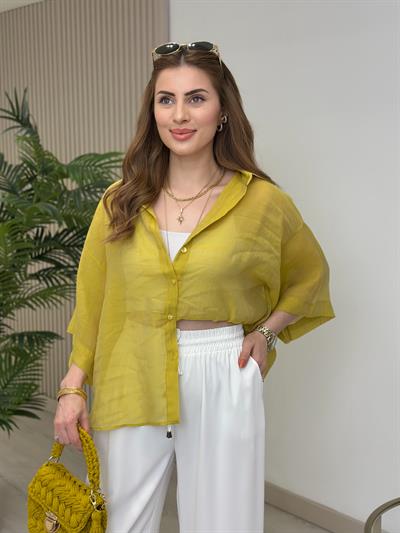 Bambu Kapri Kol Salaş Gömlek Yağ Yeşili 