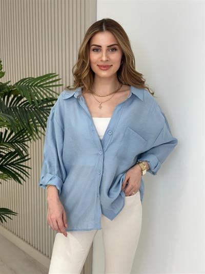 Bambu Salaş Gömlek Buz Mavi