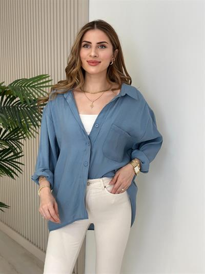 Bambu Salaş Gömlek İndigo Mavi