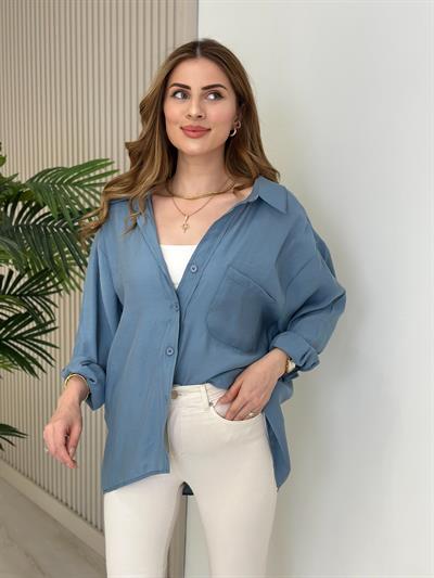 Bambu Salaş Gömlek İndigo Mavi