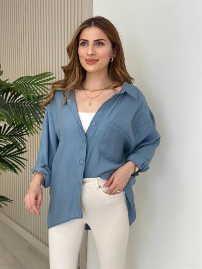 Bambu Salaş Gömlek İndigo Mavi