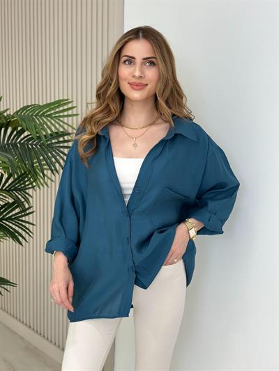 Bambu Salaş Gömlek Petrol Mavi