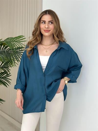 Bambu Salaş Gömlek Petrol Mavi