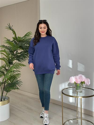 Basıc Sıfır Yaka Sweatshirt İndigo