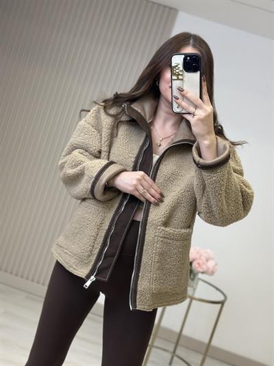 Bej Teddy Kahve Biyeli Mont 