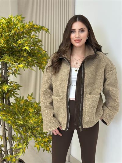 Bej Teddy Kahve Biyeli Mont 