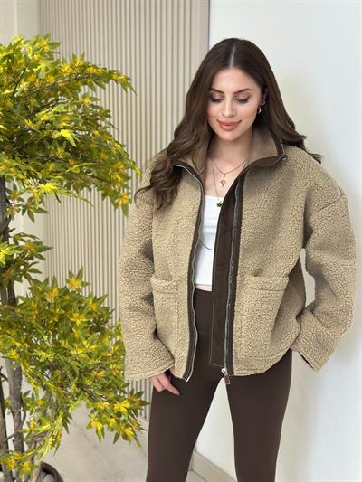 Bej Teddy Kahve Biyeli Mont 